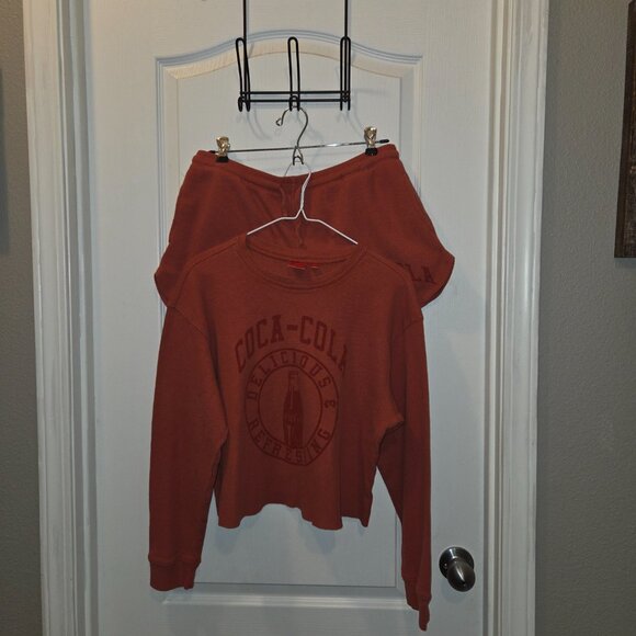 🥤Vintage Coca-Cola Thermal Rust waffle knit set w/shorts & long-sleeve top XL - Picture 5 of 8